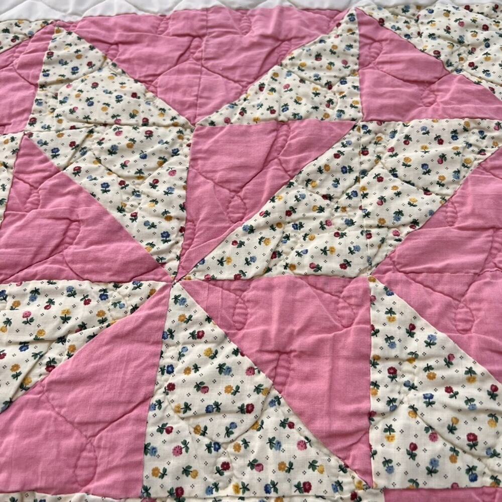 Vintage Handmade Patchwork Quilt Queen Reversible Multicolor Eight-Point Star - Picture 3 of 16